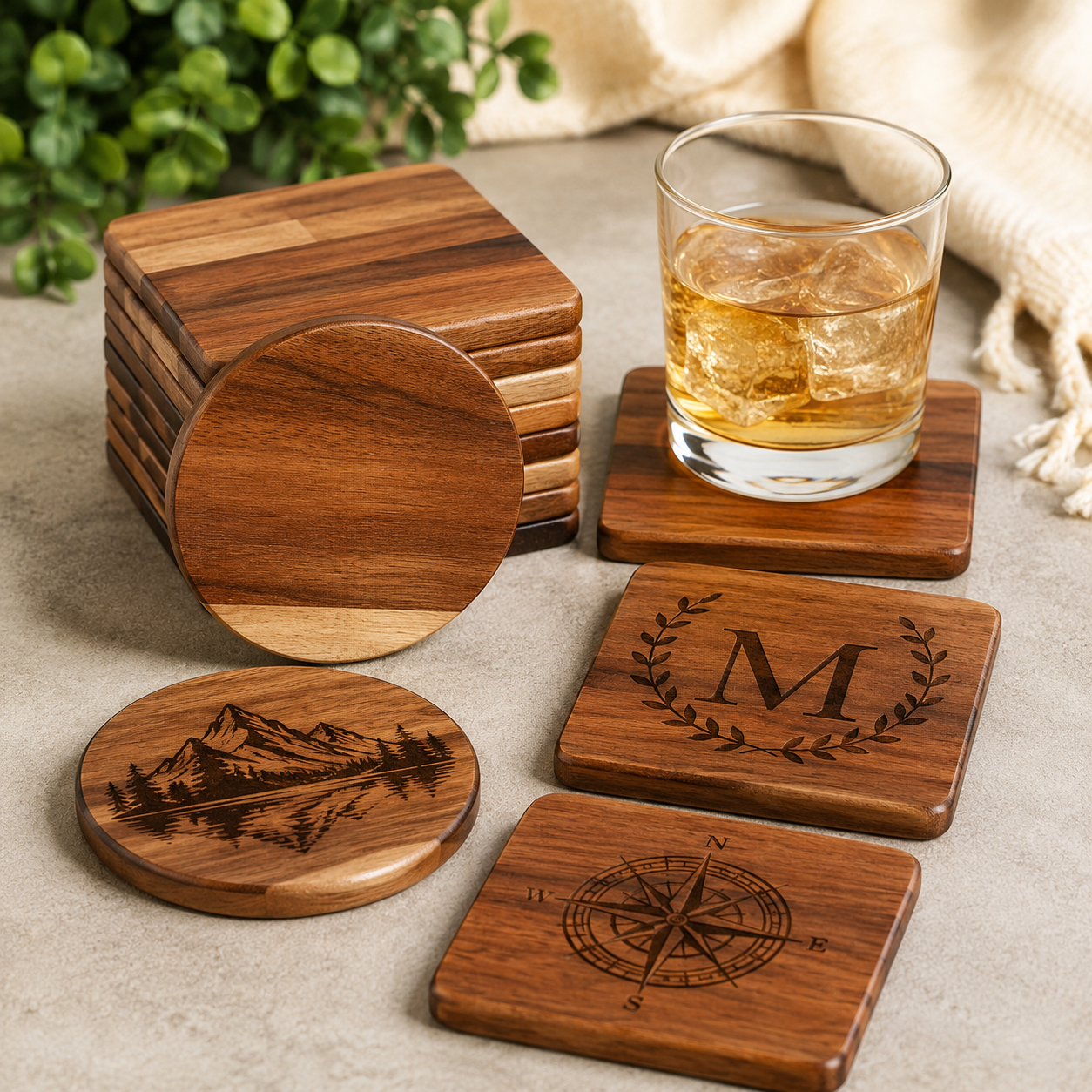 Acacia Wood Coaster Set - Set of 4