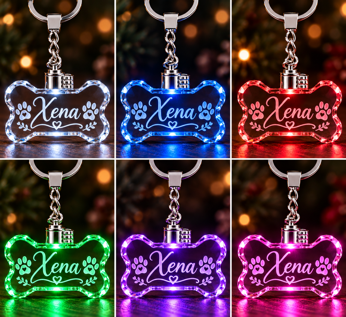 Crystal Bone LED Pet Name Keychain