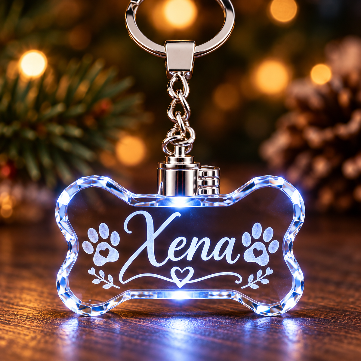 Crystal Bone LED Pet Name Keychain