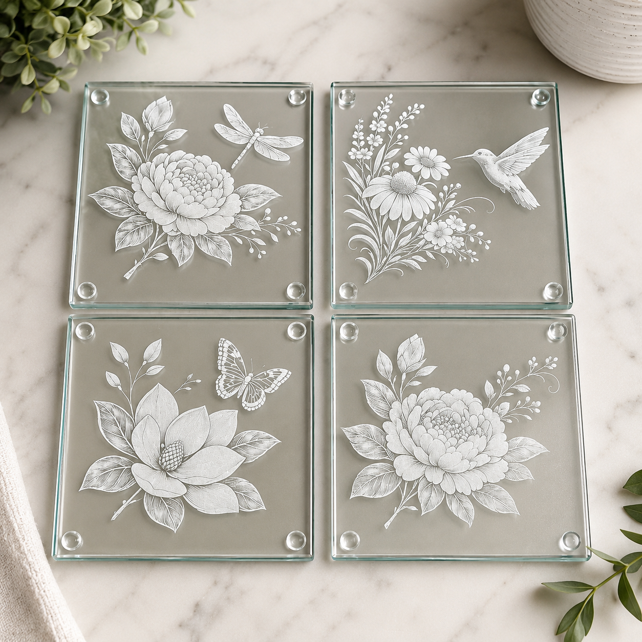 Botanical Garden Glass Coaster Set