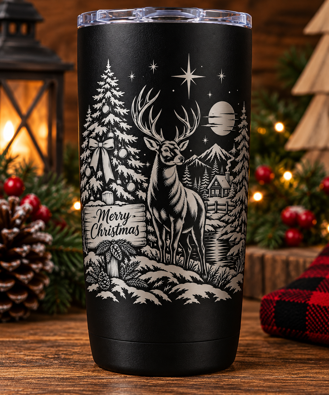Christmas Deer & Winter Scene Laser Engraved 20 oz Tumbler