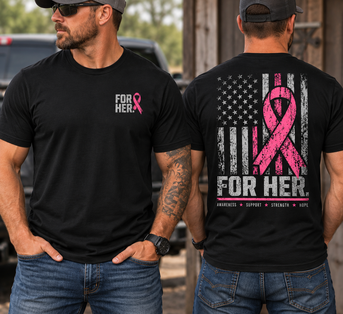 For Her. Every Step. Every Fight. | Breast Cancer Support Soft Touch T-Shirt