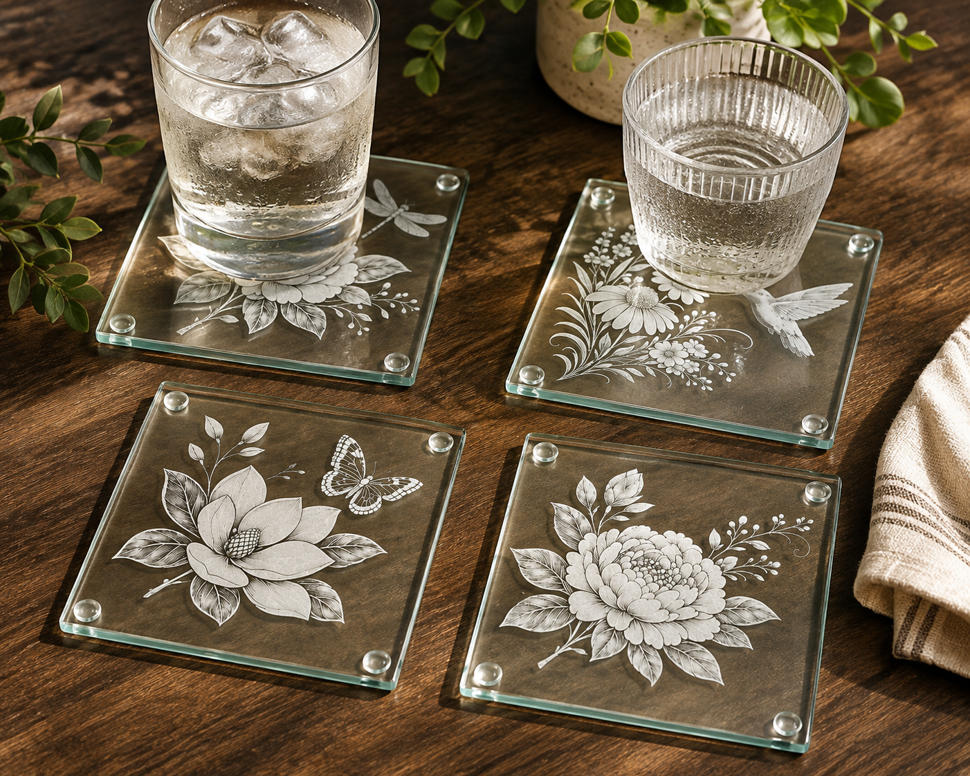 Botanical Garden Glass Coaster Set