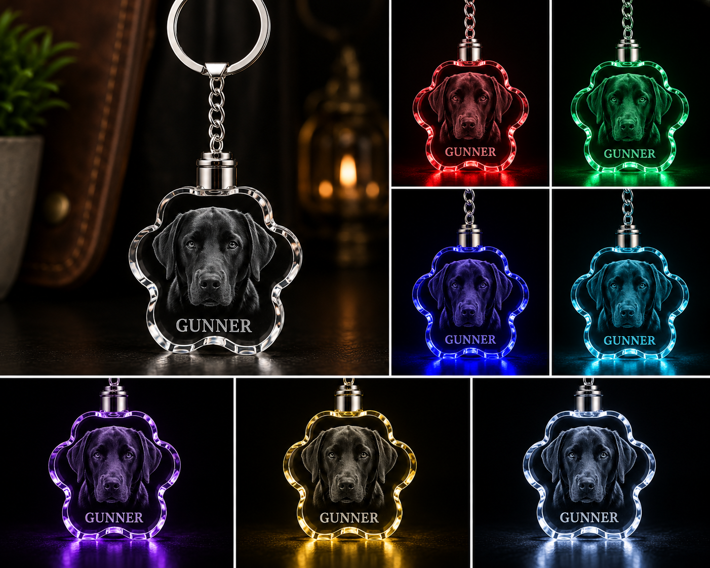 LED Crystal Paw Keychain