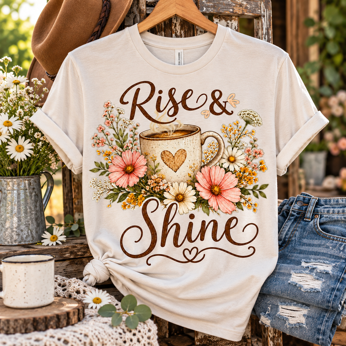 Rise & Shine Coffee Floral T-Shirt