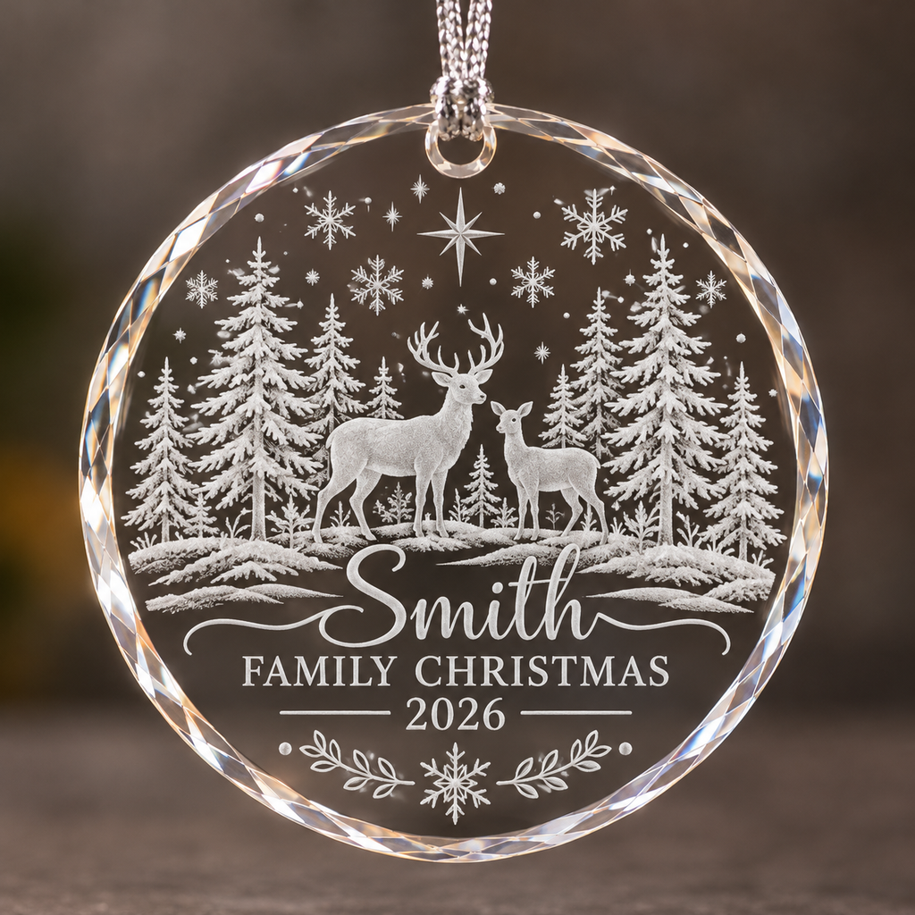 Family Christmas Crystal Round Ornament