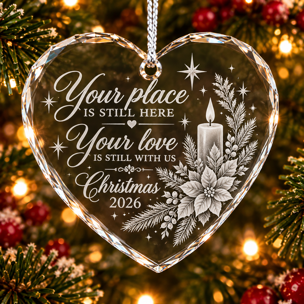 Christmas Memorial Crystal Heart Ornament | Your Place Is Still Here